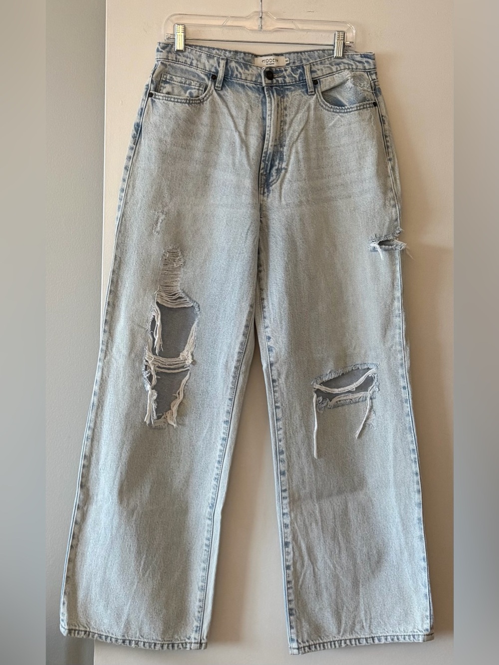 HIDDEN Jeans High Rise Distressed Wide Leg Denim Size 30 Light Wash HD9133D-LT